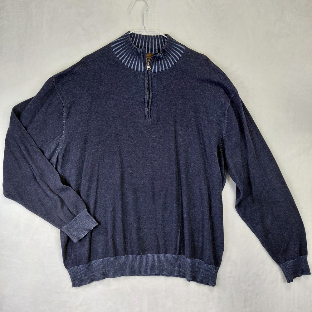 Pronto Uomo Blue Mens 3X Quarter Zip Sweater Navy Blue Striped Mock Neck Knit